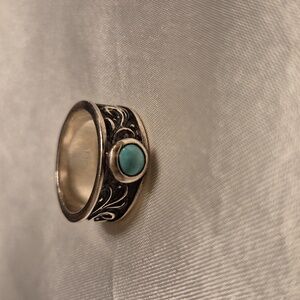 Sterling Silver Filigree Band Witha Blue Stone